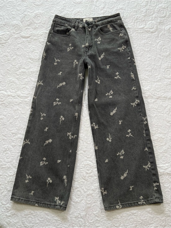 bohme Denim - Bohme jeans women’s small black wide leg floral print Relaxed boho whimsigoth